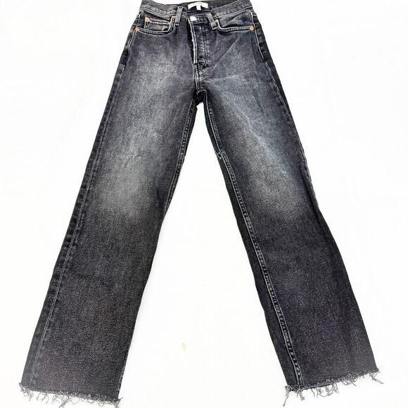 Re/Done 70's Stovepipe Washed Noir Button Fly Raw Hem Denim Jeans Size 25 - Picture 2 of 10